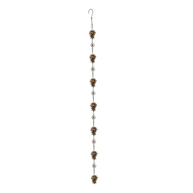 Hangable Pine Cone-Shaped Metal Bell Rain Chain - 108x5.5cm Tool Organizer Accessory, Decorative Ancient Graffiti Outdoor Wall Ornaments with Distinct Sound, Bells