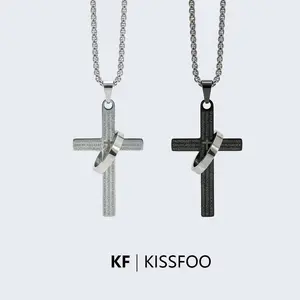 KISSFOO Stainless Steel Scripture Ring Cross Necklace Personalized Accessories Gift for Men and Women