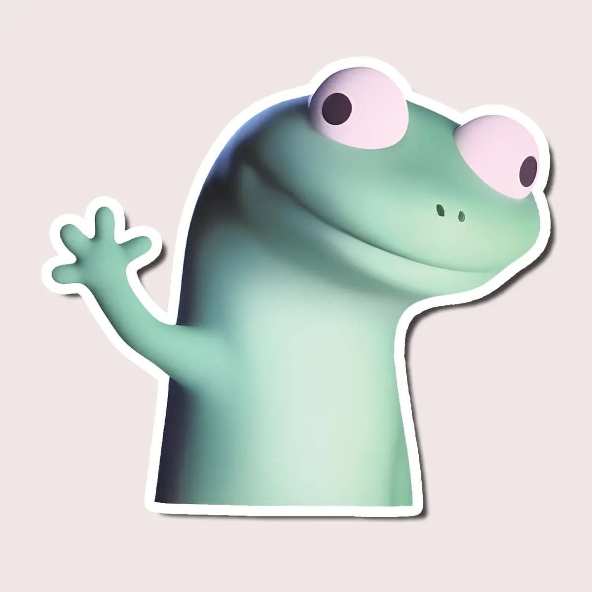 Waving Frog Meme Sticker, Cute Derpy Green Frog with Big Eyes Vinyl Decal for Laptop, Hydro Flask, Phone Case