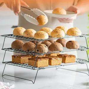 3 Tier Stackable Cooling Rack for Batch Cooling Cookie, Pizza, Cake-15.8”x 10”- Heavy Duty Cooling Racks for Cooking and Baking, Oven and Dishwasher Safe Baking Supplies-Black