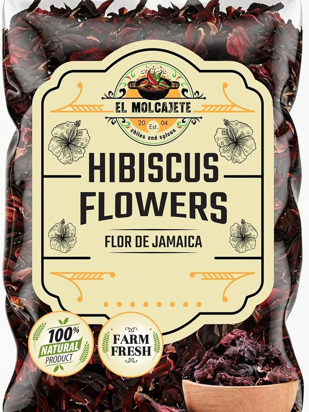 Dried Hibiscus Flowers (4 oz) All Natural Cut & Sifted Whole Petals for Hibiscus Tea, Mexican Agua Fresca, Flor de Jamaica, Sorrel & Zobo Drink By El Molcajete