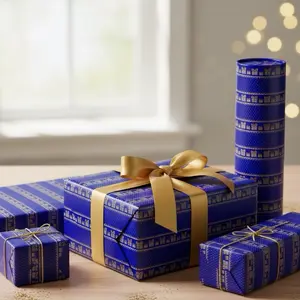 Royal Blue & Gold Gift Wrap - Cozy Christmas Sweatr Eco Friendly Wrapping Paper  30x36 30x72 30x180 Sizes