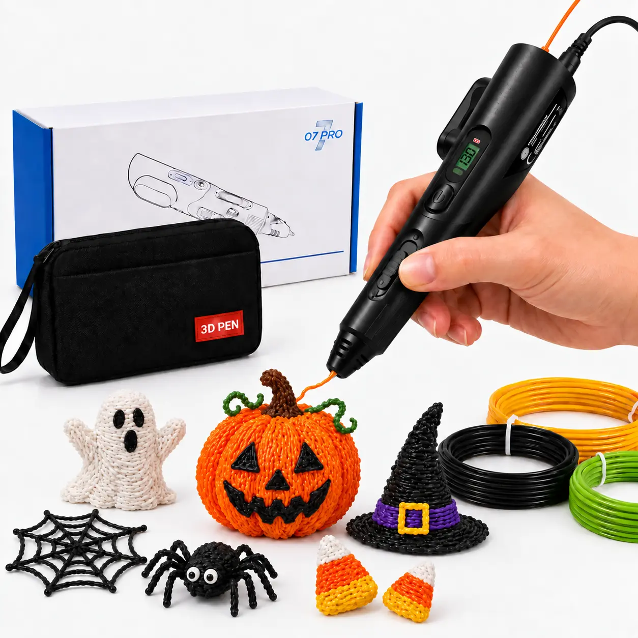 Zazecho 3D Printing Pen Kit for Boys & Girls – Adult Supervised, Anti-Clog, Screen-Free Play DIY Craft Toy with Color PLA Filament, Storage Pouch, Template Mat, Pen Holder, USB Cable, Finger Caps (Christmas Holiday Gift)