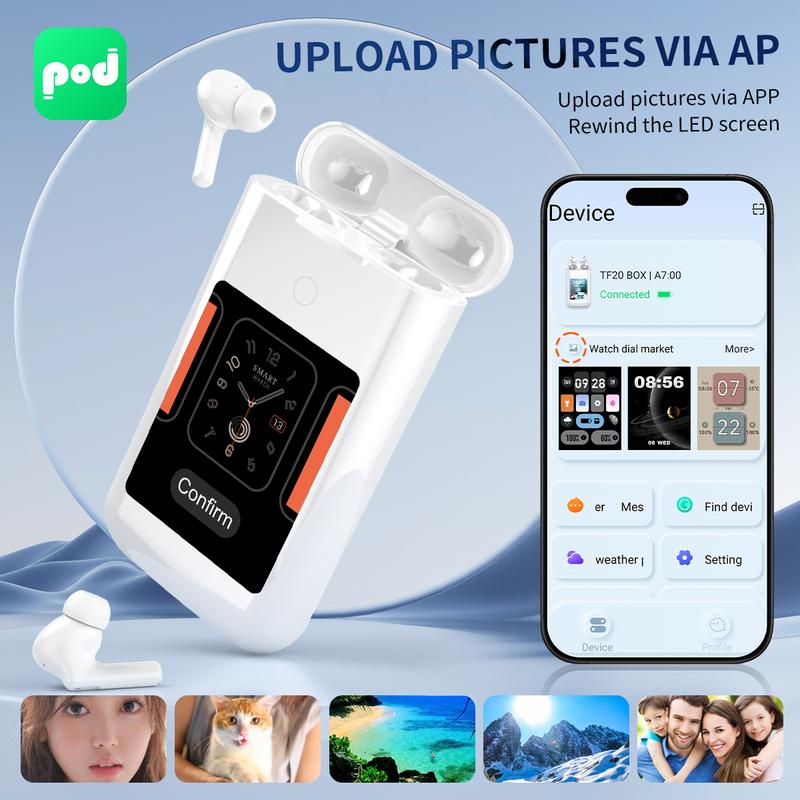 All-in-One Wireless Earbuds with Power Bank 2.8" Screen 4-in-1 Earbuds Game Console Flashlight HiFi Stereo Sound