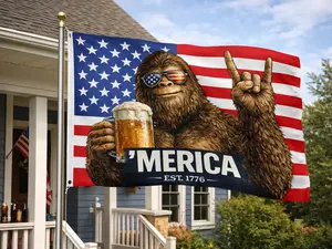 3 × 5 ft ’MERICA Bigfoot American Flag – Patriotic Truck Garage & Mud Muddin Sasquatch Flag – Perfect Gift Freedom Lovers Funny Flag tapestry banners men