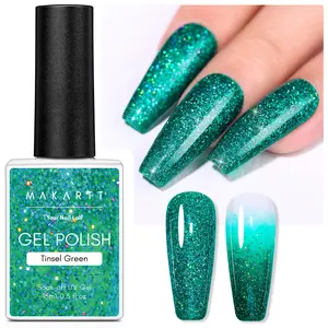 [CHRISTMAS DEAL] Makartt Green Glitter Gel Polish: Christmas Sparkly Shimmer Gel Polish Shiny Iridescent Nail Polish Gel 15ML Soak Off UV Gel for Nail Art Design Salon DIY at Home Winter Manicure Gift Tinsel Green,Best Gift for Christmas