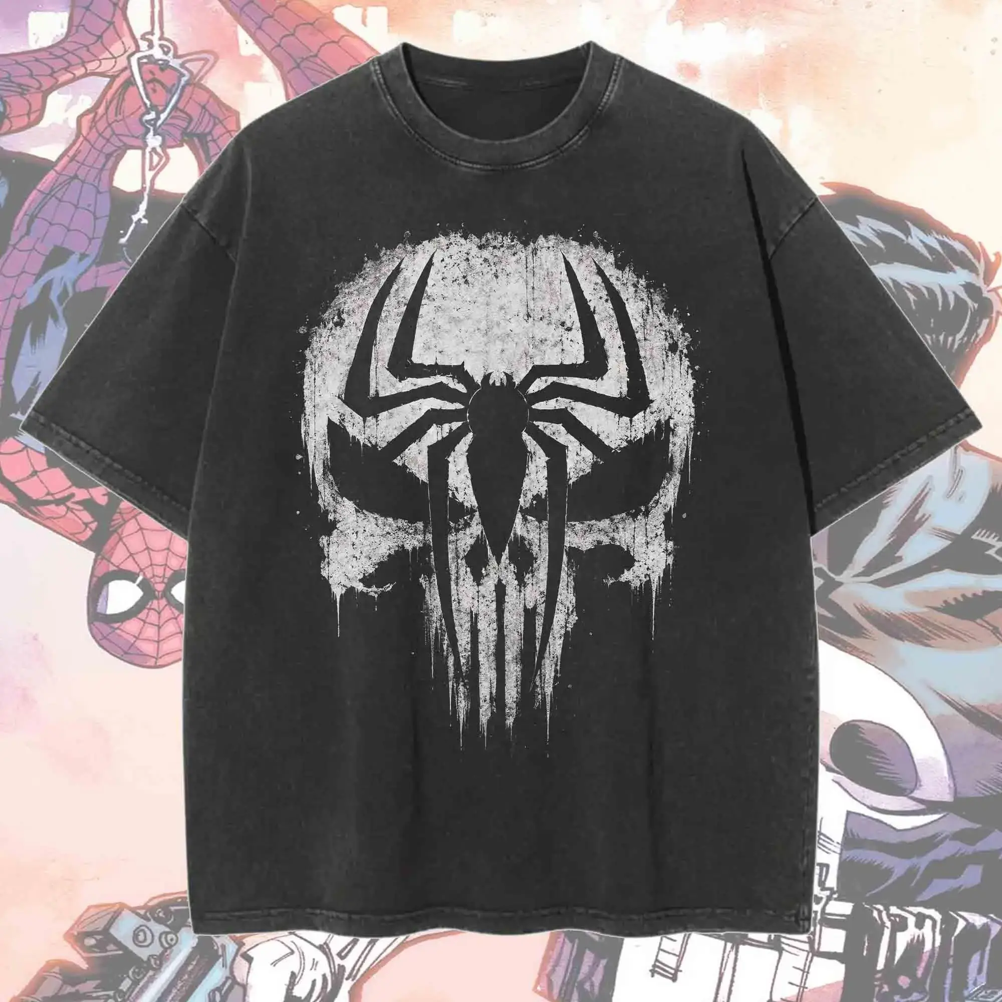 Vintage The Punisher And Sp5der Man Logo Wash T shirt