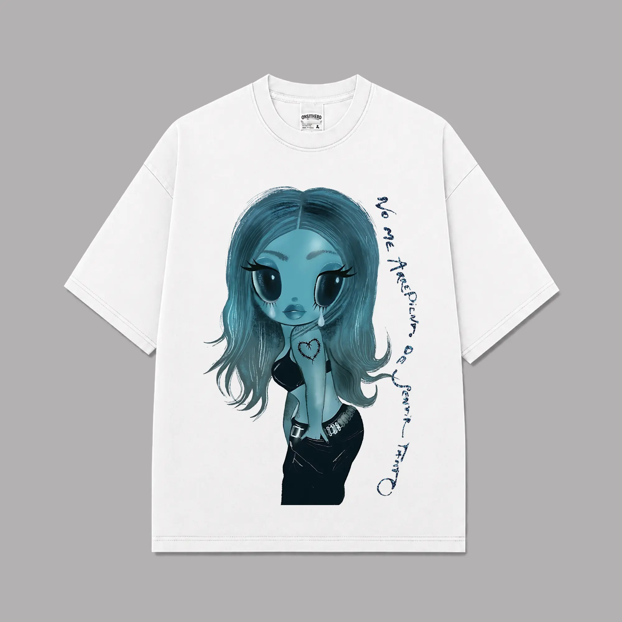 La Bichota No Me Arrepiento de Sentir Tanto Graphic Premium Cotton T-Shirt, New Album 2026 Latin Pop Fan Tee, Blue Chibi Portrait Music Shirt, Oversized Concert Streetwear Gift