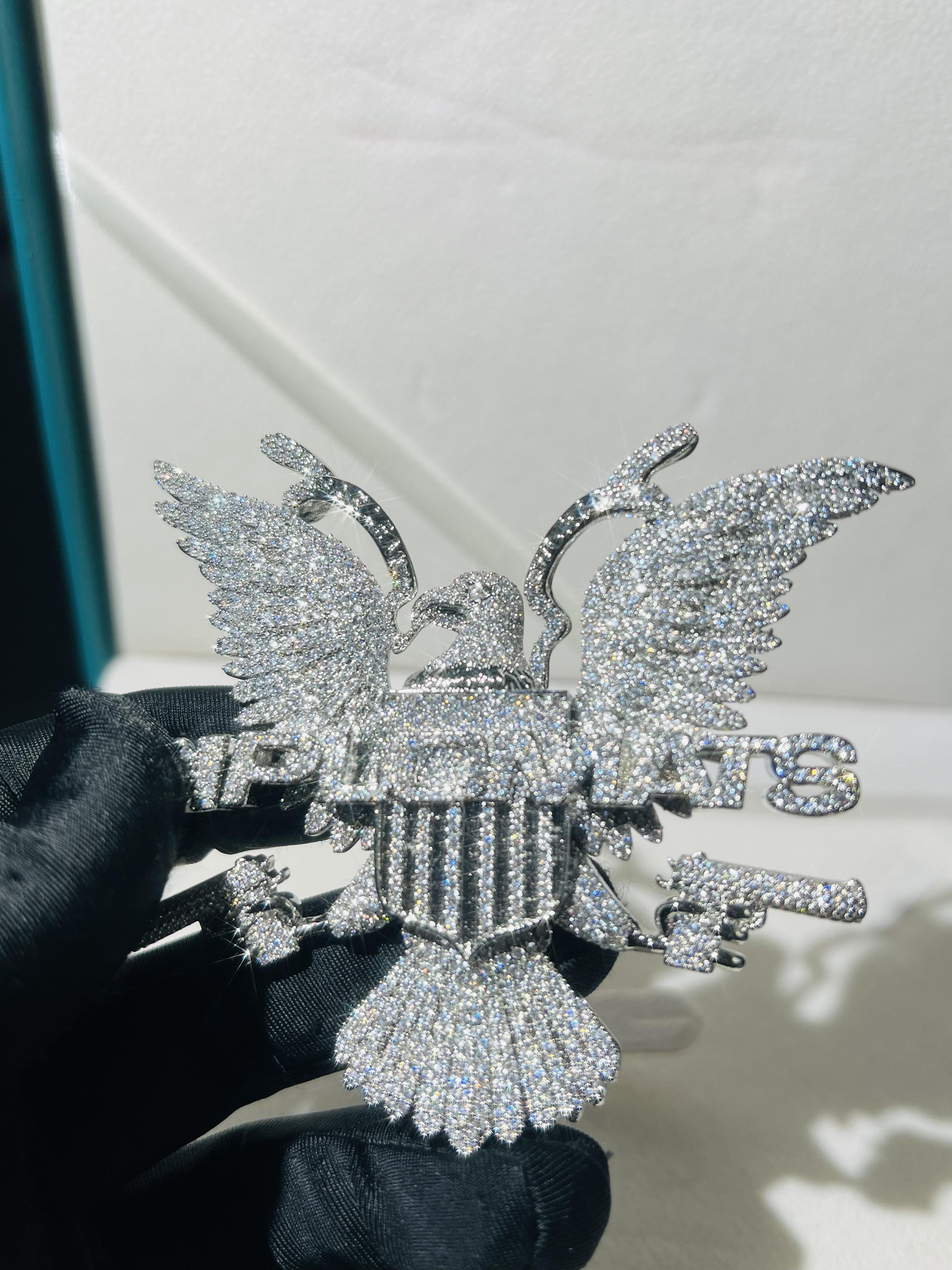 Luxury Desert Eagle Customized Ice Diamond Pendant, High Quality Rose Gold Plated Hip Hop Pendant for Men and Women, Party Wear, Nickel Free, Lead Free, Large Party Wear, Hip Hop Gift