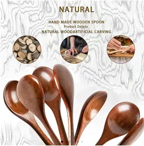 Natural Wooden Spoon Set, 4/8Counts Multi Specification Durable & Eco-friendly Long Handle Cooking Spoons for Kitchen, Cooking, Baking & Serving