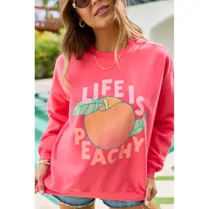 Life Is Peachy Light Red Graphic Sweatshirt
