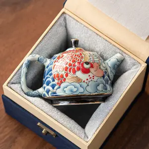 Gold Painted Fortune Dragon Fish Ceramic Teapot Handmade Kung Fu Tea Pot Home Tea Brewing Maker