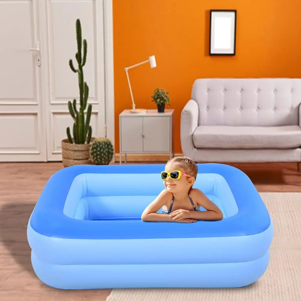120cm Large Rectangular Inflatable Swimming Pool - 2-Layer Portable Inflatable Kiddie Blow Up Pool, Fast-Inflate Design for Backyard Summer Family Gatherings, Portable Swimming Pool