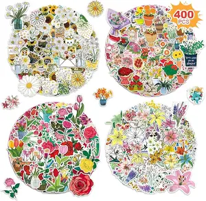 400 PCS Flower Stickers,Vinyl Aesthetic Floral Stickers for Water Bottle,Phone,Laptop,Scrapbooking - Rose,Sunflower,Daisy,Tulip Stickers for Kids,Teens,Adults