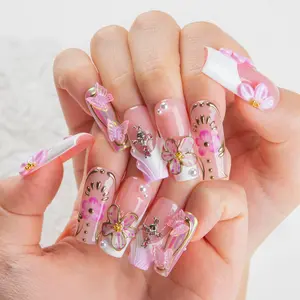 Lovful NEW DROP Collection Handmade Acrylic Press On Nails 10PCS Reusable Salon Quality 3D Flower Rhinestones for Flawless Long Lasting Look Manicure