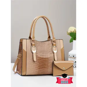 Women's Fashionable Crocodile Embossed Tote Bag & Wallet, Casual Versatile Shoulder Bag & Wallet, Trendy All-match Bag Set for Daily Use