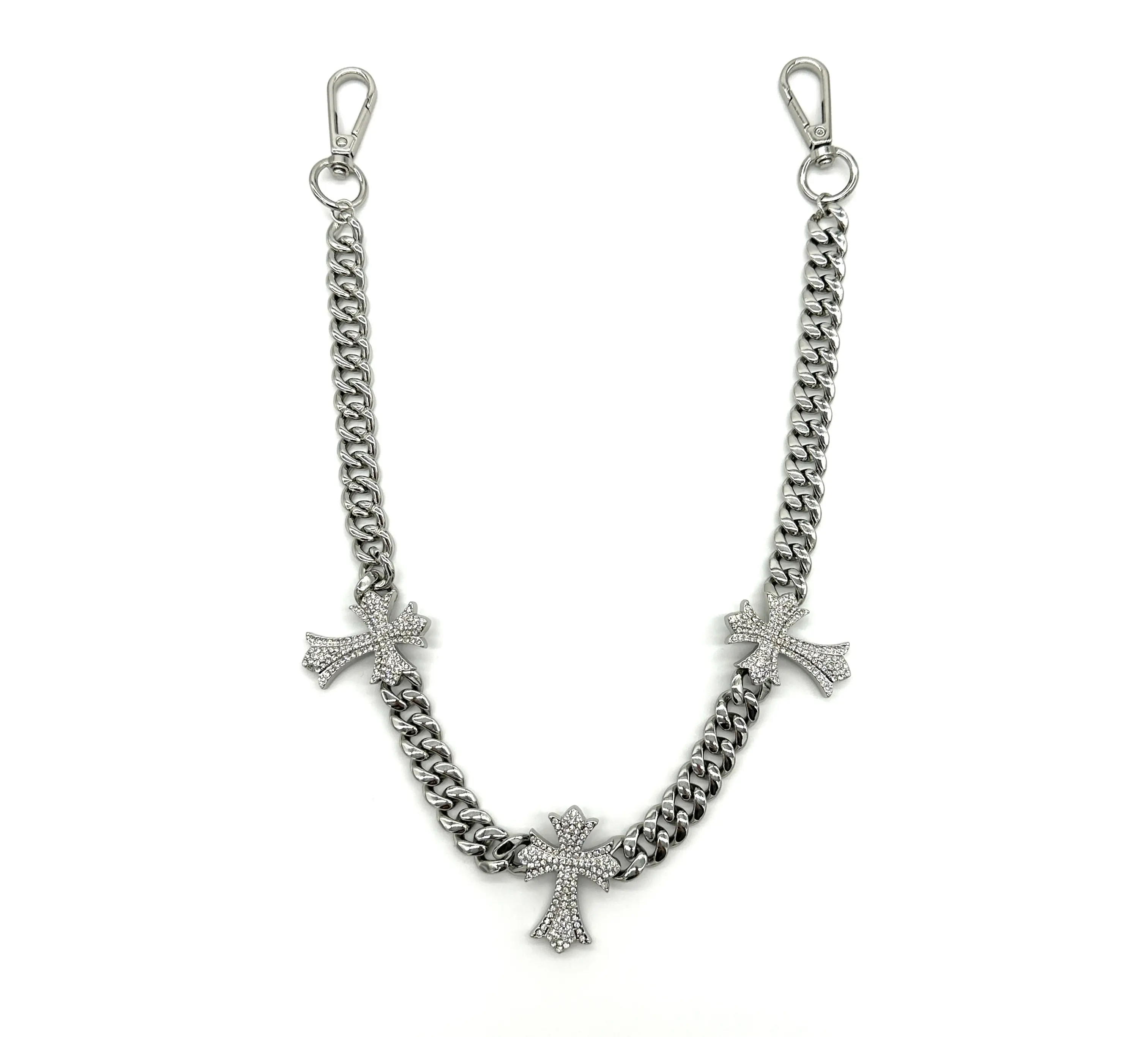 Gold Silver Cuban Iced Out Triple Cross Gothic Streetwear Pants Chain Jean Chain