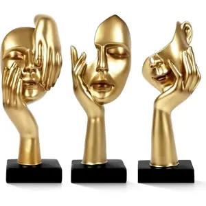 3 count Thinker Statue,Modern   Sculptures,Collectible Figurines for  Office Bookshelf Desktop Decor(Golden)