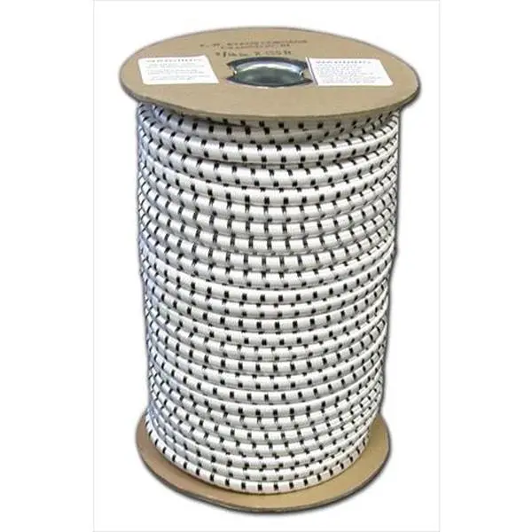 T.W. Evans Cordage 72120 Bungee Cord, 1/2" x 100' Elastic Shock Cord, Rubber Core, Stretches to 100% of Original Length