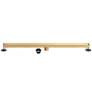 Kingston Brass BSF6027 Watercourse 60 in. Stainless Steel Linear Shower Drain with Reversible Tile Insert & Flat Grate - Brushed Brass