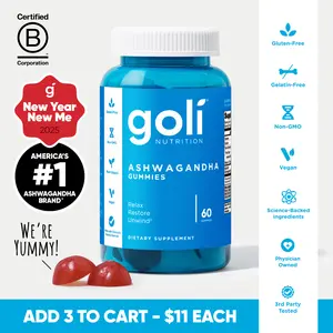 Goli Ashwagandha & Vitamin D Gummy - Mixed Berry, KSM-66, Vegan, Plant Based, Non-GMO, Gluten-Free & Gelatin Free. America's #1 Ashwagandha Brand Goli Ashwagandha & Vitamin D Gummy - Mixed Berry, KSM-66, Vegan, Plant Based, Non-GMO, Gluten-Free & Gelatin Free. America's #1 Ashwagandha Brand