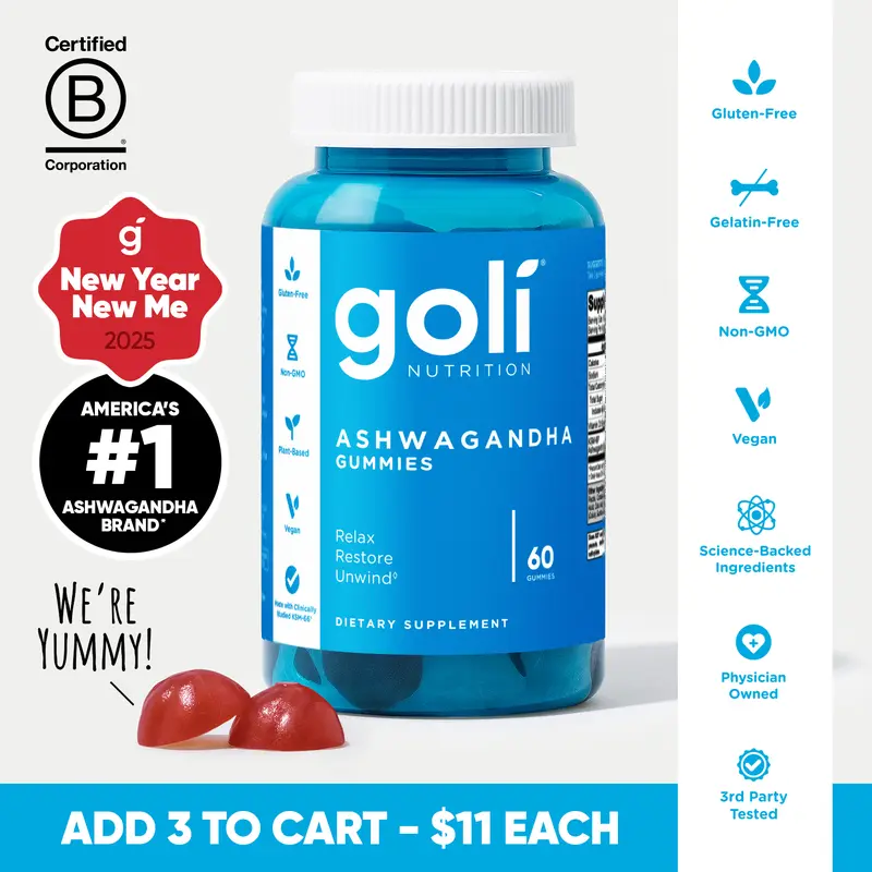 Goli Ashwagandha & Vitamin D Gummy - Mixed Berry, KSM-66, Vegan, Plant Based, Non-GMO, Gluten-Free & Gelatin Free. America's #1 Ashwagandha Brand 0