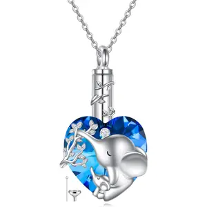 Elephant necklace sterling silver elephant memorial box necklace heart-shaped crystal pendant necklace animal jewelry women's gift