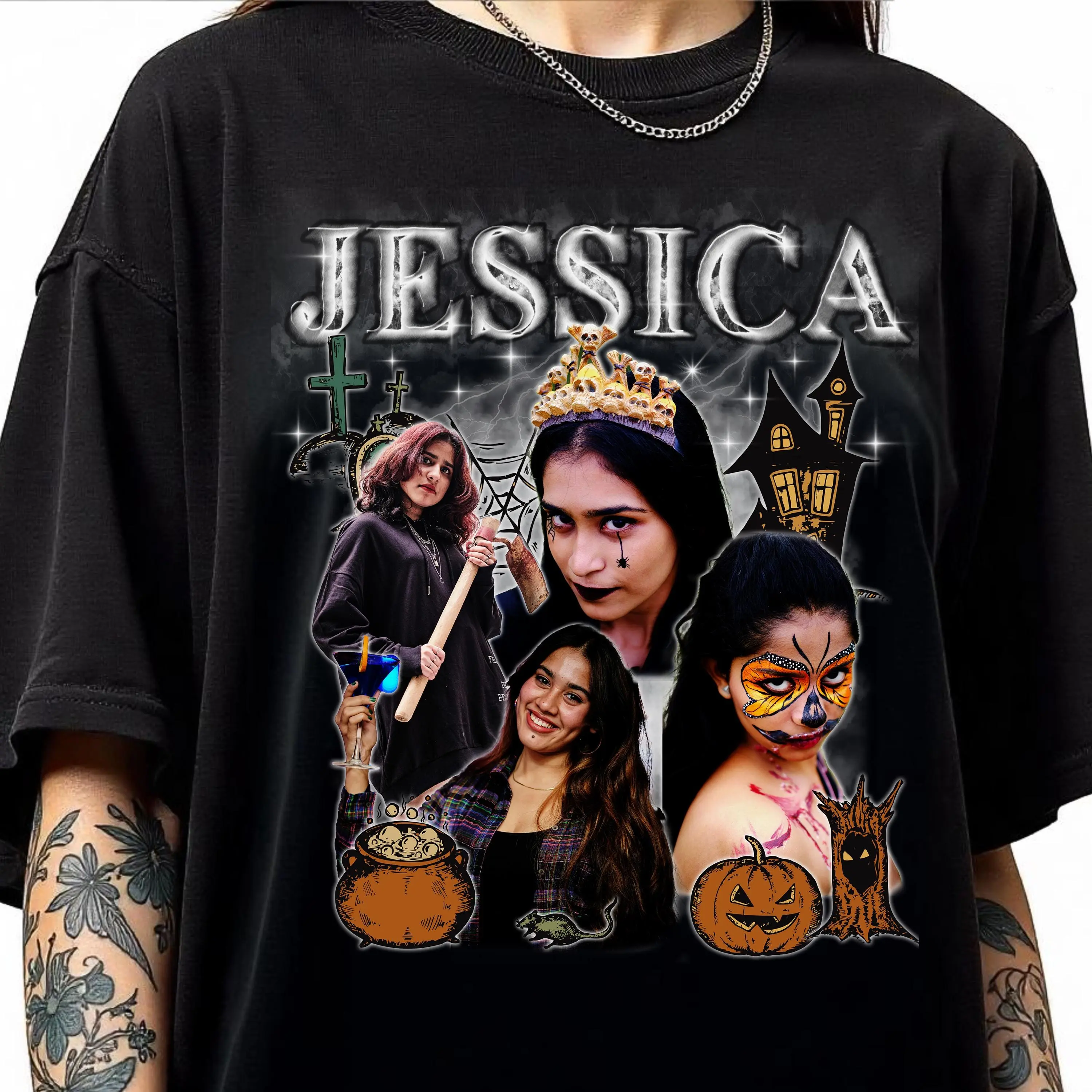 Custom Halloween shirt, Sweatshirt, Personalized Bootleg Tee, Spooky season face shirt  Daily Streetwear,  Graphic Tees, Gift For Him