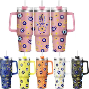 Evil Eye Pattern Tumbler, 1 Count 40oz Stainless Steel Water Bottle with Lid, Drinking Cup for Home Office School, Gifts for Dad Son Women Mom Sisters Teacher Coworker Friend Brother, Drinkware
