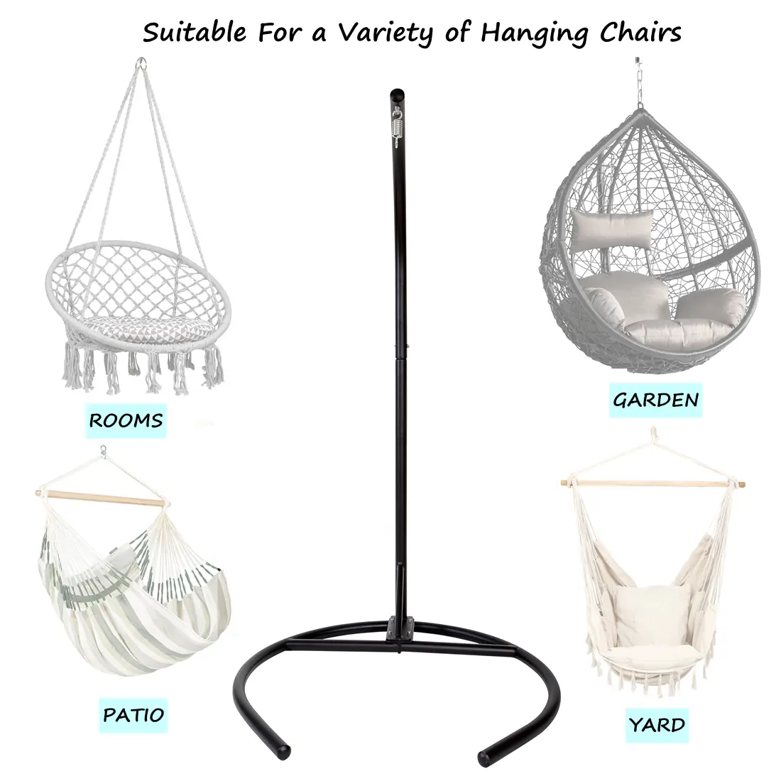 C-Shape Base Hanging Chair Hammock Stand - Powder Coated Construction for Egg Chair and Indoor/Outdoor Hammock Chairs, X-Large