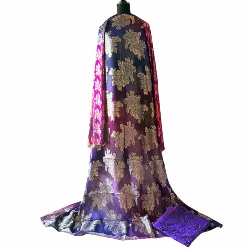 Faransawi Golden Garden Somali Unstitched 3-Piece Dirac Satin Fabric, Ideal for Wedding & Eid Celebrations