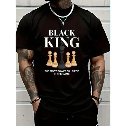 Men's Graphic T-Shirt with 'The Most Powerful Piece' Chess King Print, Breathable Soft Cotton Relaxed Fit Short Sleeve Tee, Unisex Casual Classic Crew Neck Streetwear Top, Gift for Men & Women