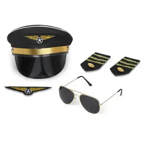 Pilot Accessory Costume Set For Kids & Adults - Include Pilot Cap, Aviator Glasses, Pilot Pin & Pair of Epaulettes - Perfect For Halloween, School Plays & Theme Party - Cosplay Costume Accessory