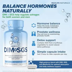 DIM+SGS with Detox Support – 120 Capsules Made In USA- Estrogen Support with DIM Bioperine, DIM Supplement for Women and Men, Estrogen Supplement For Women Menopause & Prostate Hormone Balance For Men