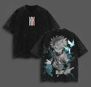 valentine shirts Killua Zoldyck T-Shirt Hunter x Hunter Graphic Anime Tee Oversized Acid Washed Soft Cotton Shirt Anime Streetwear Casual Menswear Unisex Summer Clothing Gift for Anime Fans