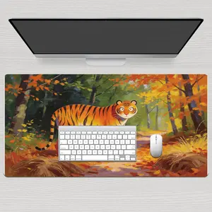 Premium Vibrant Tiger In Autumn Forest Illustration High Quality Mouse Pad Modern Office Gaming Comfort Experience Non Slip Durable For Daily Work And Play  40*80 Size.