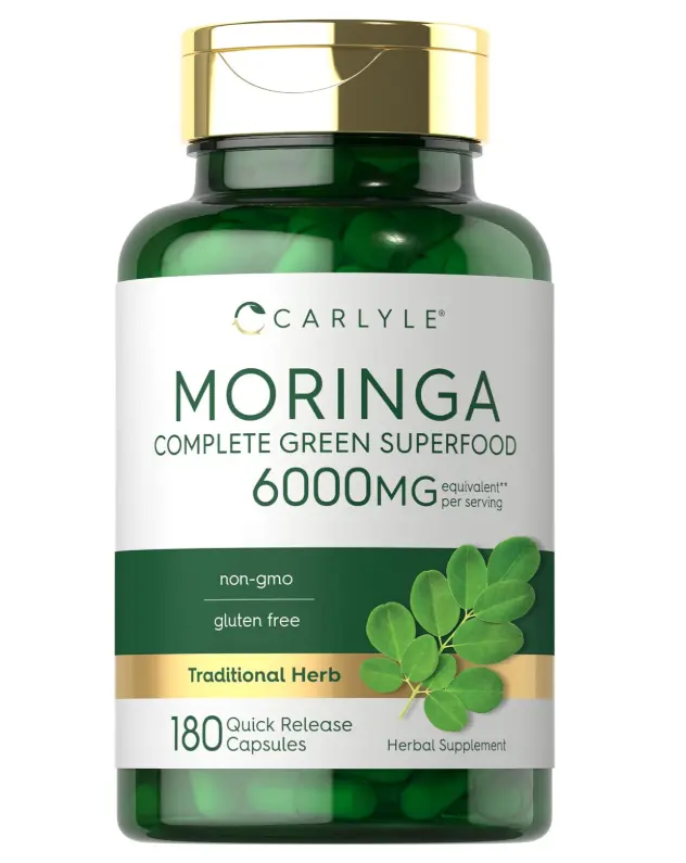 Carlyle Moringa Oleifera Supplement | 180 Capsules | Complete Green Superfood for Women and Men | From Moringa Leaf Powder | Non-GMO and Gluten Free