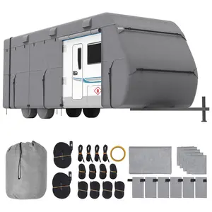 VEVOR Travel Trailer Cover, 24-27 ft RV Cover, 4-Layer Non-Woven Fabric Camper Cover, Waterproof, Windproof and Rip-Stop Class A RV Cover, with Storage Bag, Repair Patches, Straps and Tire Covers