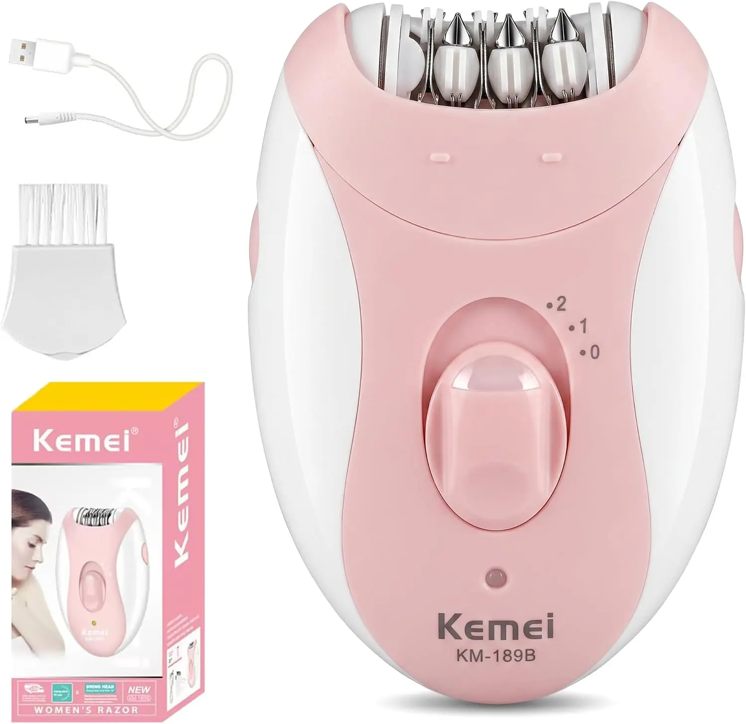 KEMEI Epilator for Women, Electric Hair Removal Epilator with 32 Steel Blades, 2 Speed Modes, LED Light, IPX5 Waterproof, USB Rechargeable Cordless Lady Epilator for Face Legs Underarms Bikini
