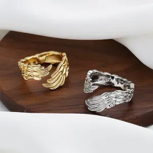 Open ring feather wing ring adjustable couple ring gift