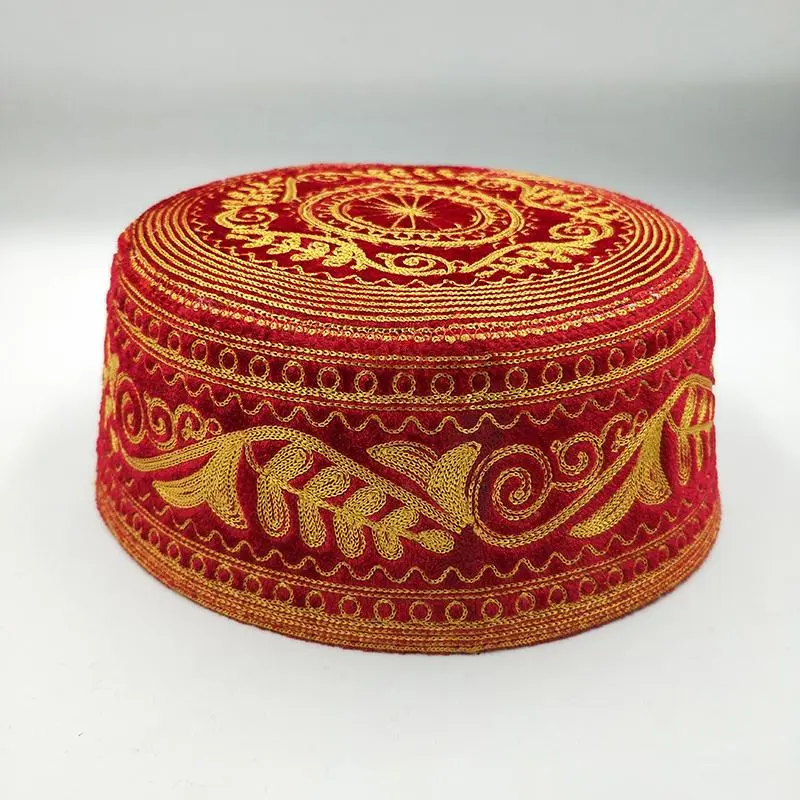 Muslim Prayer Hats Red Cotton Embroidery Kufi Cap Turban Indian Style for Men Saudi Arabia Islamic Clothing Jewish Islamism Scar