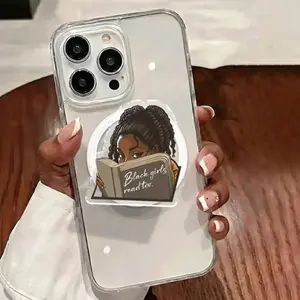 Melanin Black Girl Griptok, Girls Love BooksMagnetic Phone Grip, Black Pride Accessory, Black History Gift For Her Magsafe Library Card sticky Ring Stand Magnetic mount