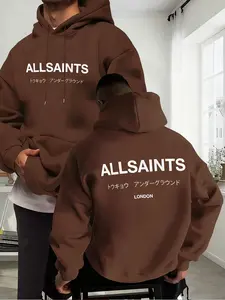 Allsaints Men's Graphic Hoodie, Soft Stretch Knit Fabric, Casual Fitted Style, All Seasons Wear, Youth Essential