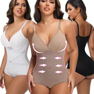 Sexy Deep V Neck Shapewear Bodysuits for Women Tummy Control Body Suits Thong Body Shaper，Ladies Adjustable Spaghetti Straps Waist Shaper Body Suit Belly Shaping Underwear Black Beige White Oversize S-3XL