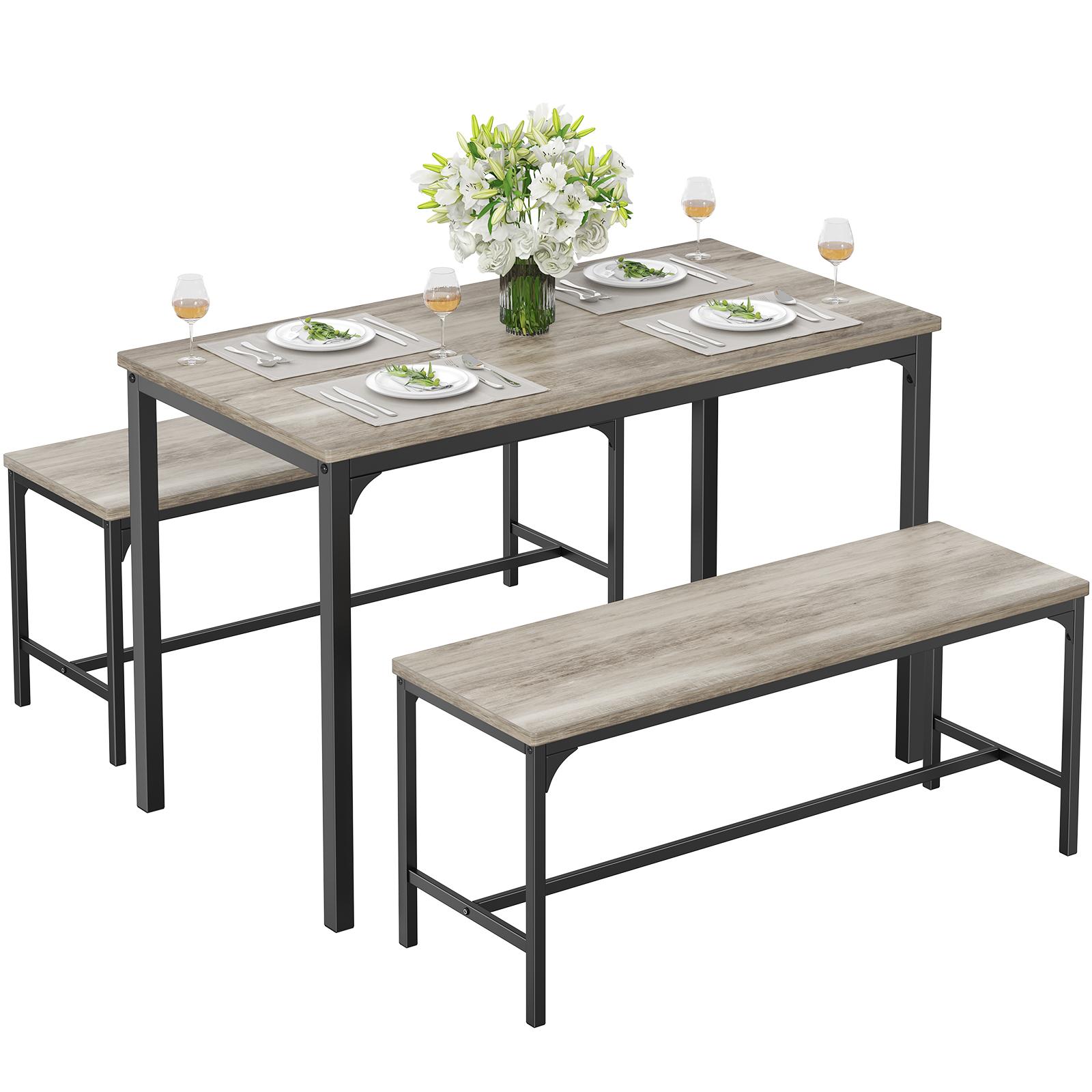 4-Piece Industrial Dining Table Set, Kitchen Table, Space Saving Dinette for Kitchen, Dining Room, Small Space, Breakfast Nook, Living Room, Party Extendable Kitchen Table with Benches Chairs, Modern Breakfast Dinette Dining Room Set for 4/6/2