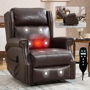 [Bellemave]Brown Manual Recliner Chair in Faux Leather for Living Room with Heavy Duty Motion Mechanism, 8 vibrating nodes and 3 massage modes
