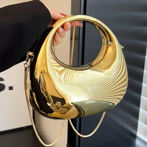 Golden Acrylic Shoulder Bag, Women's Elegant Textured Hard Case Clutch Handbag with Chain Strap for Evening Parties, Elegant Chain Handbag