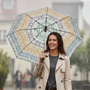 Blue Gold Mandala Umbrella - Windproof Foldable | Elegant Gift