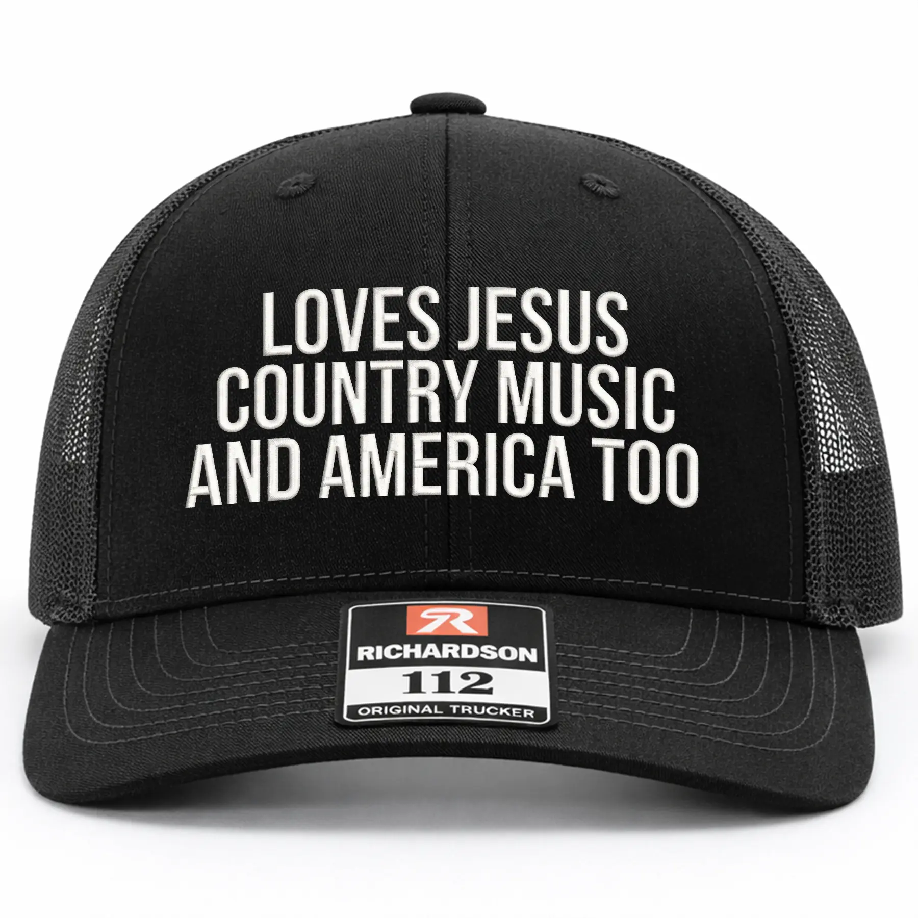 Loves Jesus Country Music Embroidered Richardson 112 Trucker Hat
