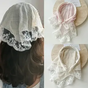 1pc Women's Fabric Mesh Lace Triangle Headscarf, Summer Sweet -Style Hair Accessory, Garden Party Headband for Girls